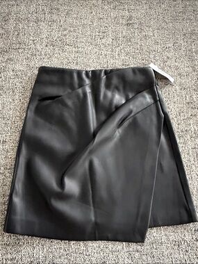 Black Faux Leather Wrap Skirt - Women